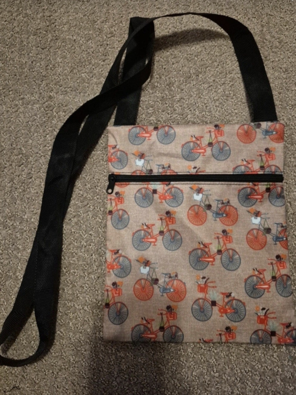 Canvas Crossbody Bag with Orange Bicycle Print